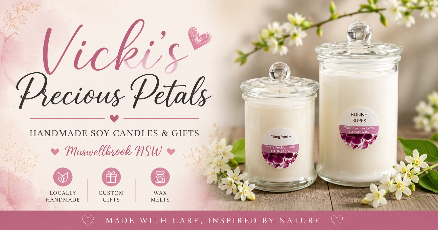 Vicki’s Precious Petals handmade soy candles and gifts in Muswellbrook NSW