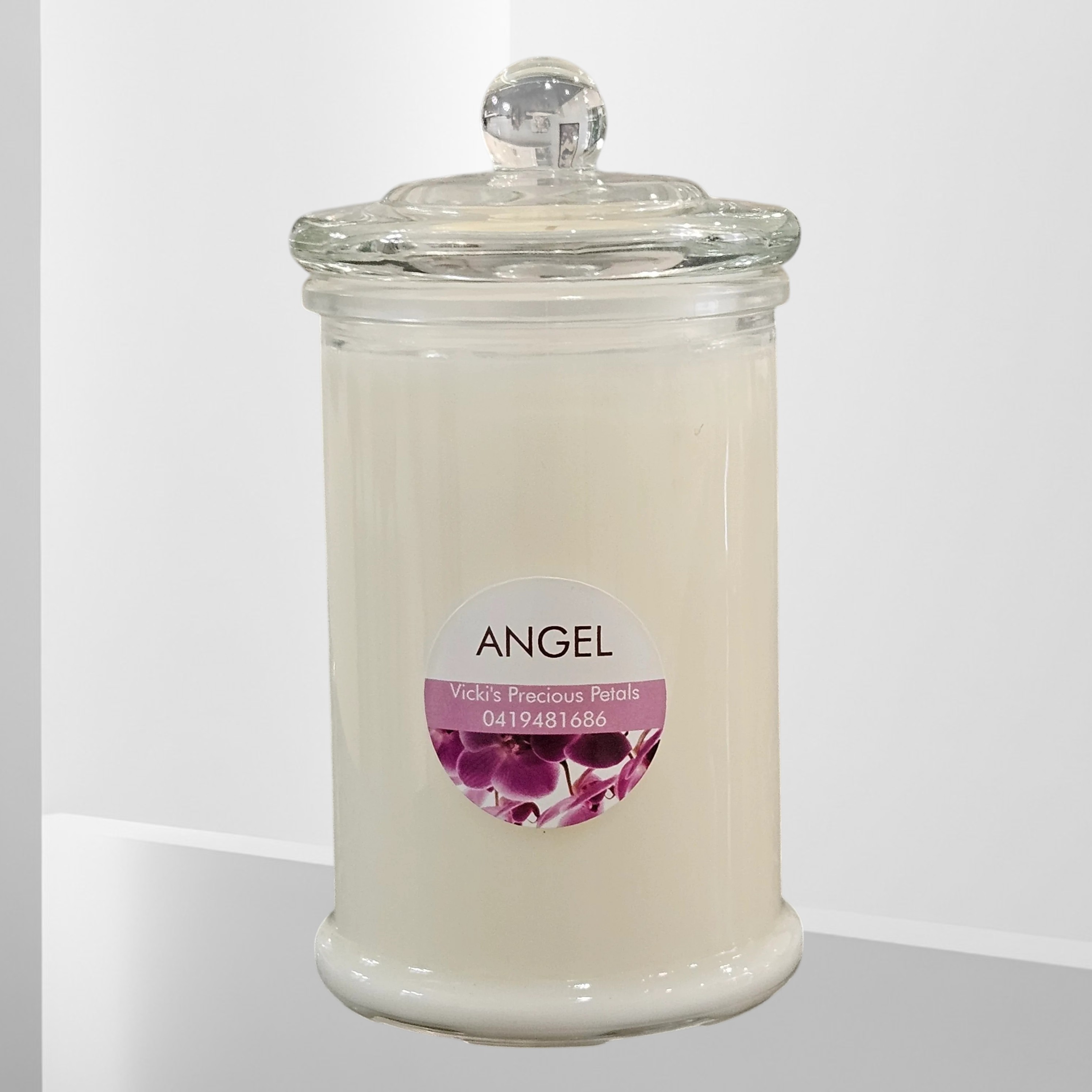 Angel scented soy candle handmade by Vicki’s Precious Petals