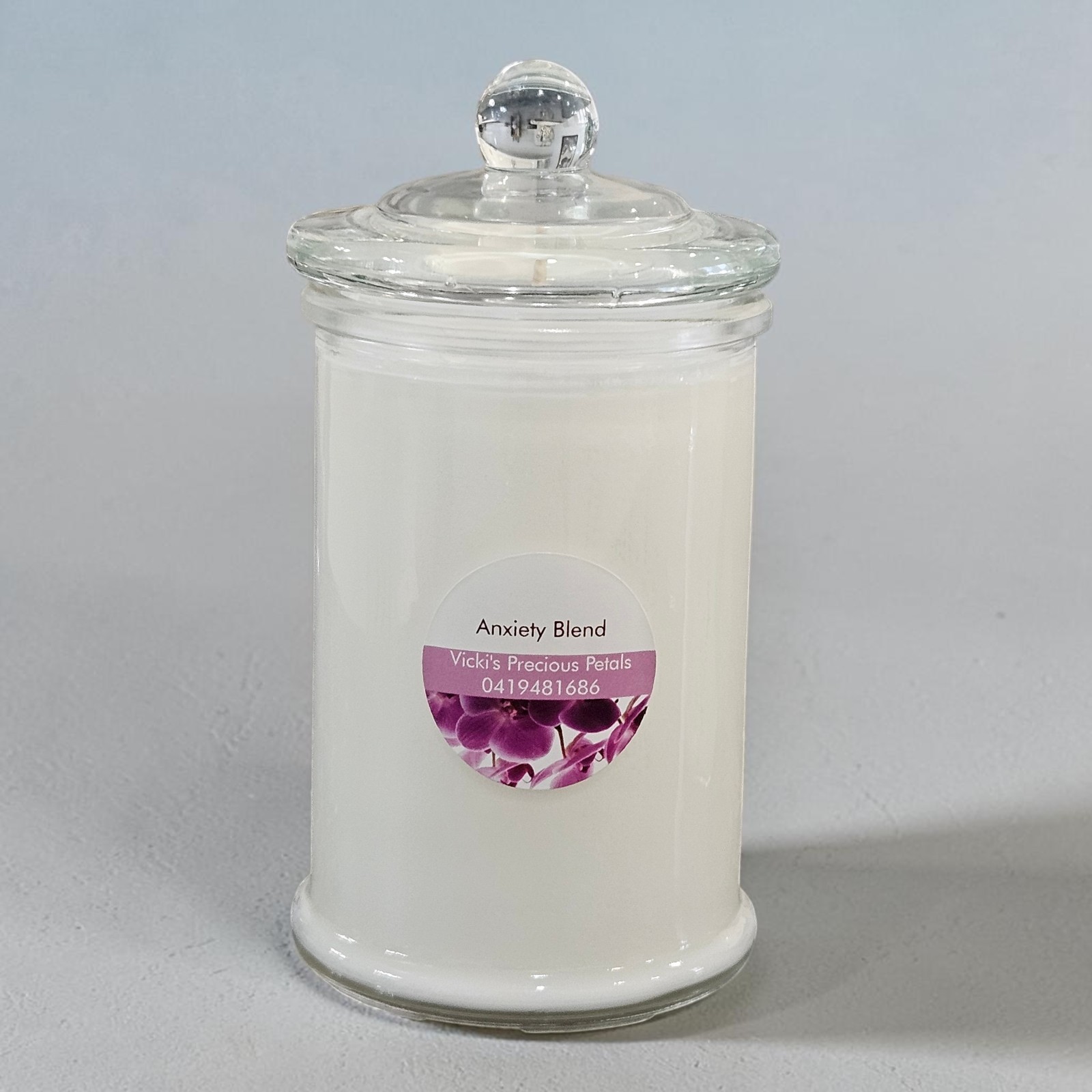 Anxiety Blend scented soy candle handmade by Vicki’s Precious Petals