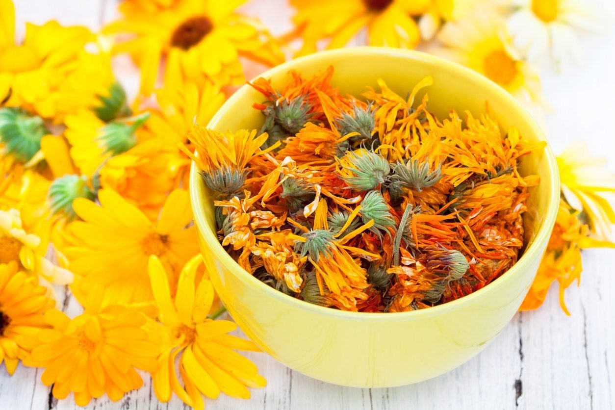 Bowl with dried Calendula Flowers