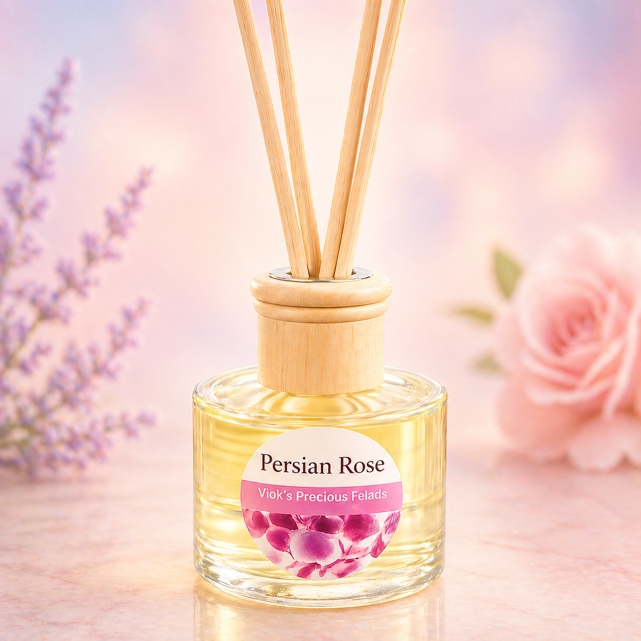Persian rose reed diffuser 200ml with decorative glass bottle and reeds